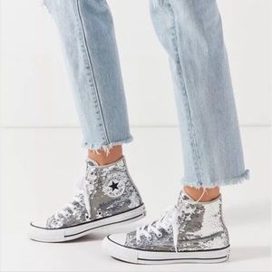 Converse Womens High Top Silver Sequin